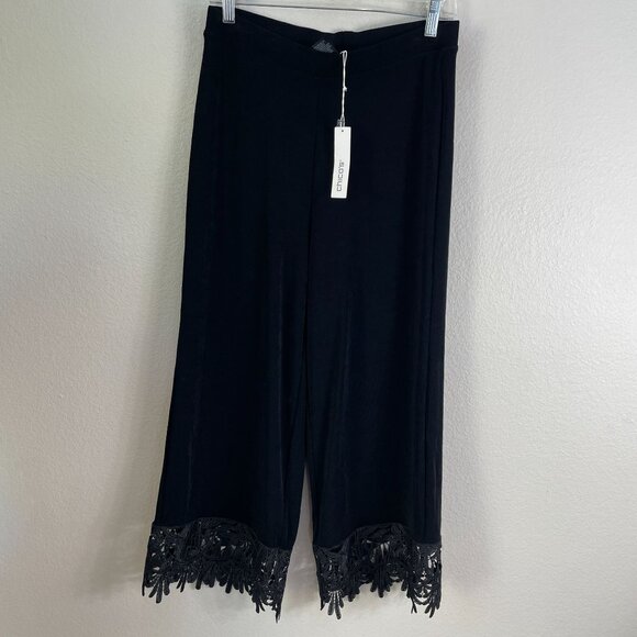 Chicos Travelers Womens Small Black Lace Trim Cropped Pants Stretch Slinky Knit - Picture 3 of 9